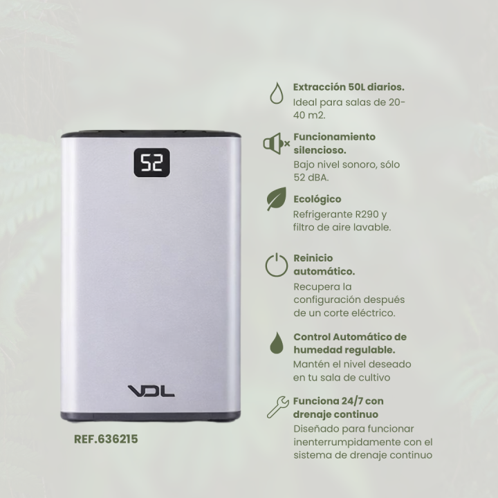 Deshumidificador 50L/d VDL para Cultivo Indoor - Control de clima