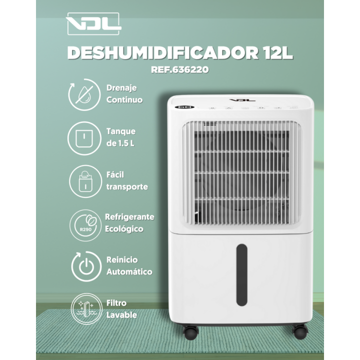 Deshumidificador VDL 12 L/D - Control de Humedad Eficaz - Control de clima