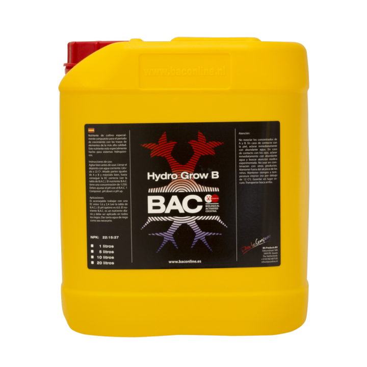 Hydro Grow B 20 L BAC - Fertilizante Hidropónico - Fertilizantes