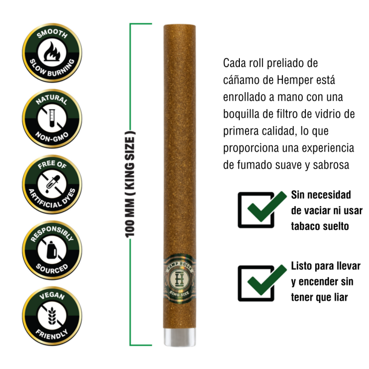 Pre-enrollados King Size Rolls 2 pk con boquilla Hemper - Parafernalia