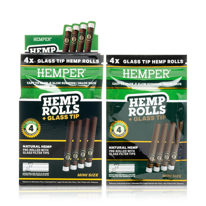 Pre-enrollados Mini Rolls 4 PK con Boquilla de Vidrio - Hemper - Parafernalia